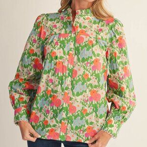 JODIFL IVORY FLORAL BUTTON UP TOP